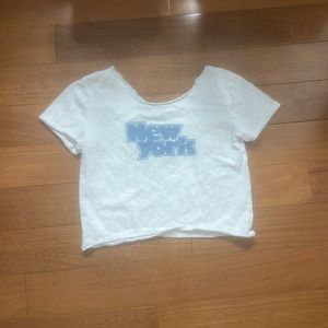 White “New York” crop top off the shoulder